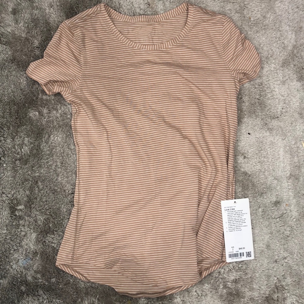 Brand new Lulu Lemon Love Crew shirt. Womens size 2 beige and white stripes.
